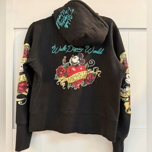 Disney World VTG Mickey Mouse Ed Hardy Rose Tattoo Art Grunge Goth Hoodie Y2K L